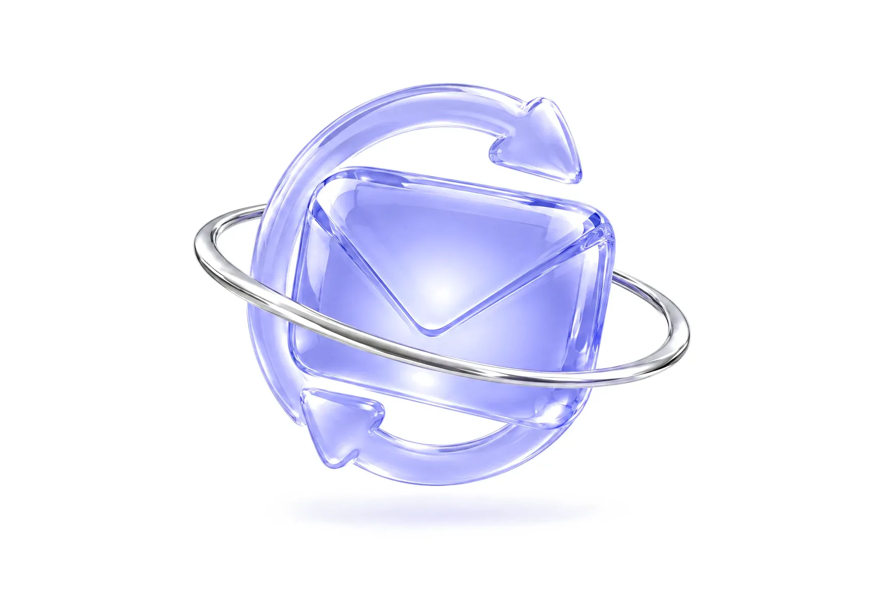 Ilustración de un sobre de cristal rodeado por una flecha circular y un aro cromado